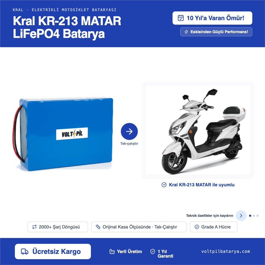 KRAL KR-213 MATAR Lityum LiFePO4 Batarya