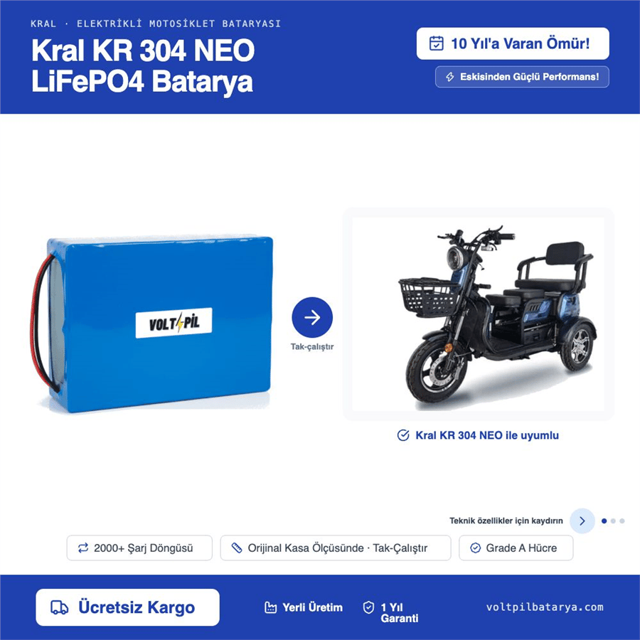 KRAL KR 304 NEO Lityum LiFePO4 Batarya