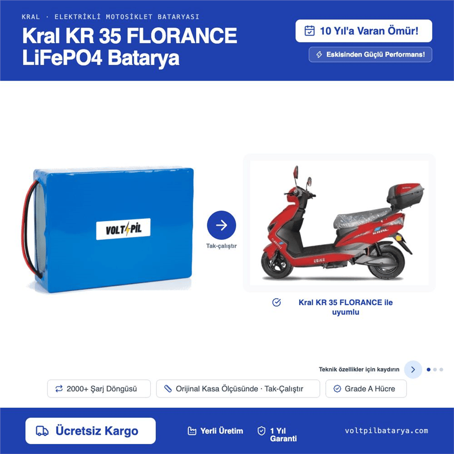 KRAL KR 35 FLORANCE Lityum LiFePO4 Batarya