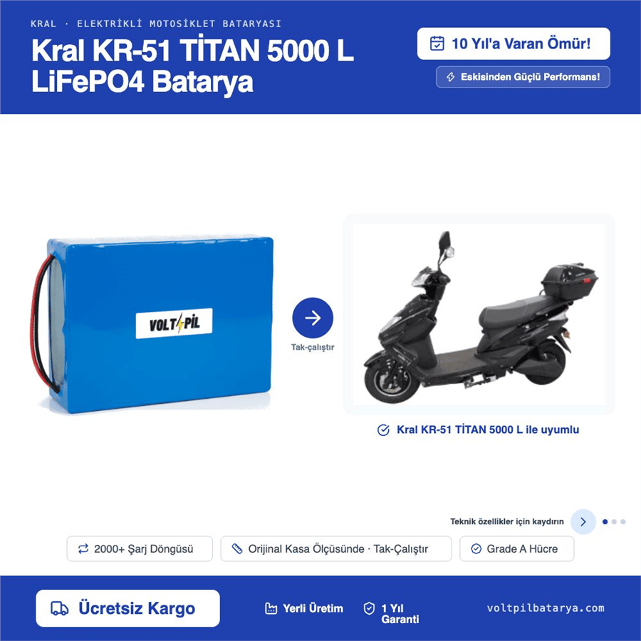 KRAL KR-51 TİTAN 5000 L Lityum LiFePO4 Batarya