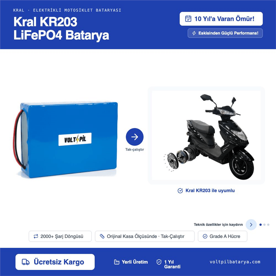 Kral KR203 Lityum LiFePO4 Batarya