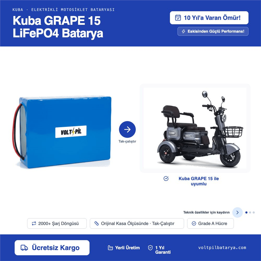 Kuba Grape 15 Lityum LiFePO4 Batarya
