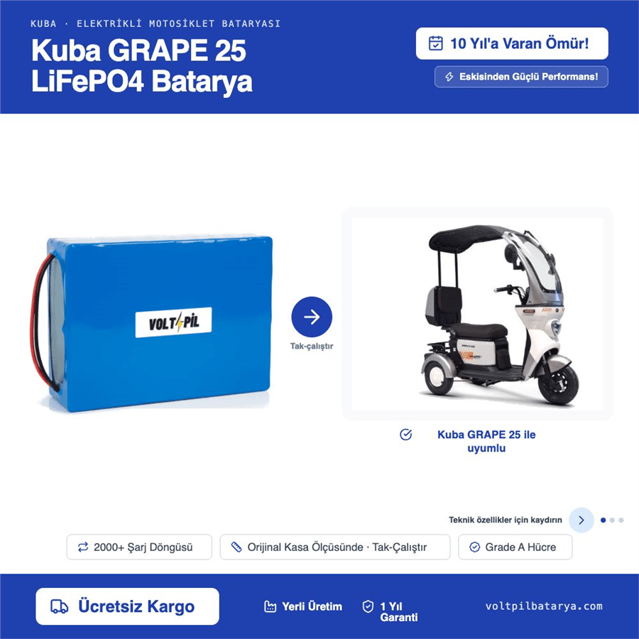Kuba Grape 25 Lityum LiFePO4 Batarya