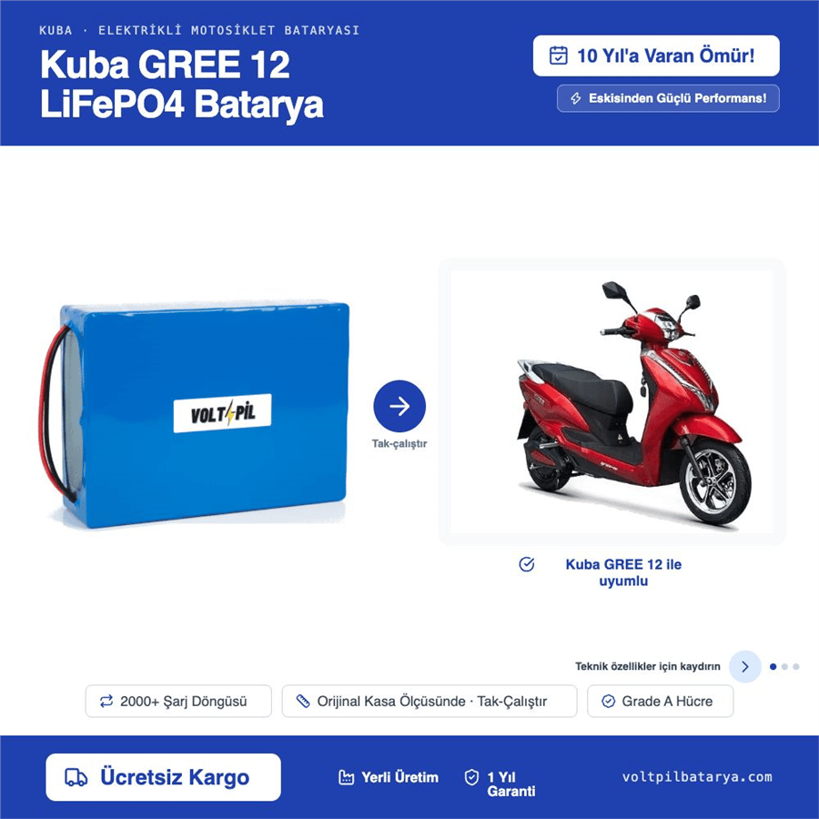 KUBA GREE 12 Lityum LiFePO4 Batarya