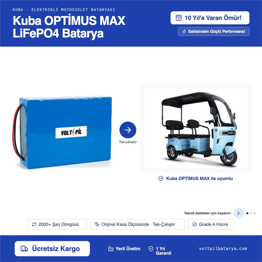 KUBA OPTİMUS MAX Lityum LiFePO4 Batarya