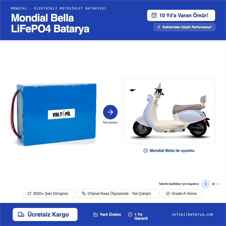 Mondial Bella Lityum LiFePO4 Batarya
