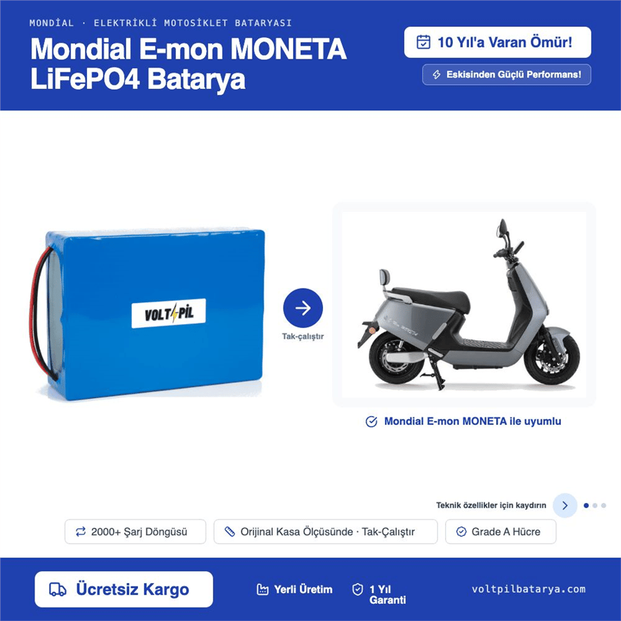 Mondial E-mon MONETA Lityum LiFePO4 Batarya