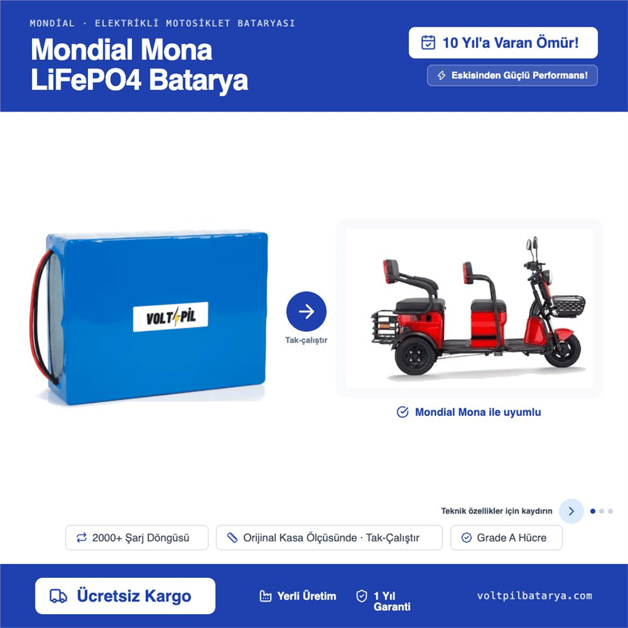 Mondial Mona Lityum LiFePO4 Batarya