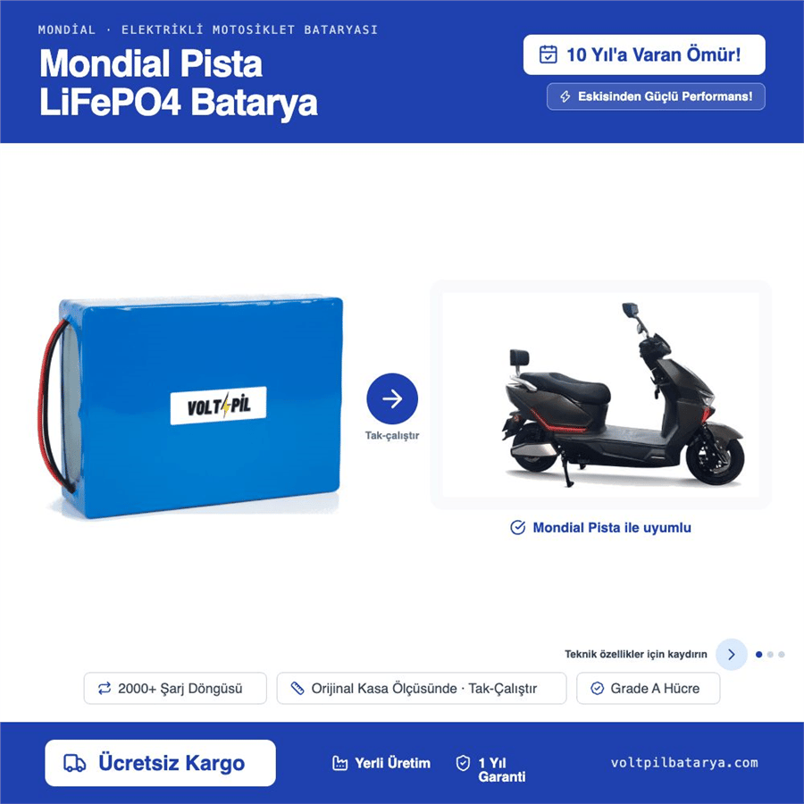 Mondial Pista Lityum LiFePO4 Batarya