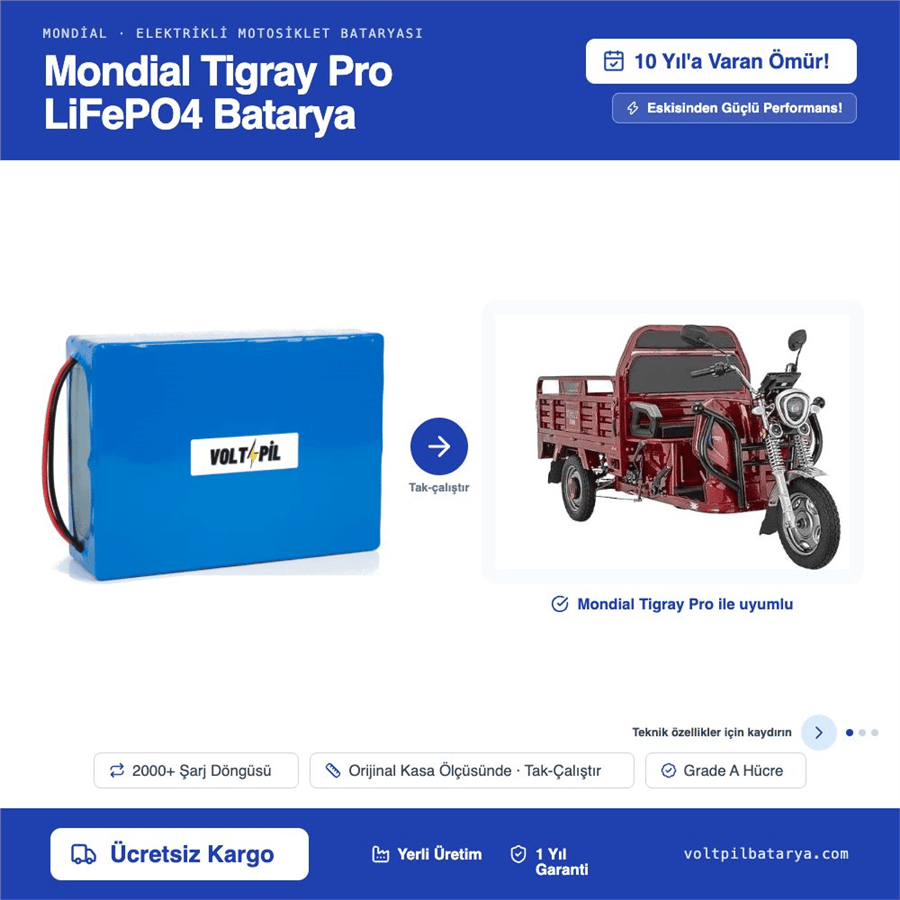 Mondial Tigray Pro Lityum LiFePO4 Batarya