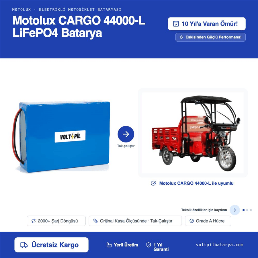 Motolux CARGO 44000-L Lityum LiFePO4 Batarya