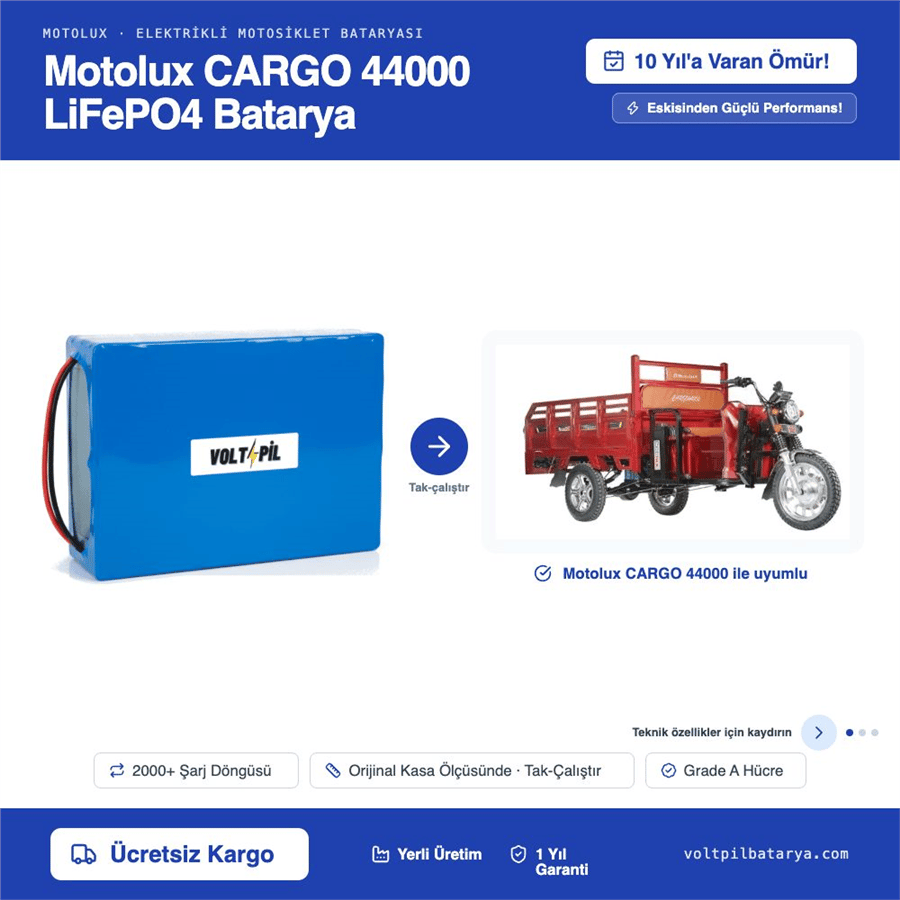 Motolux CARGO 44000 Lityum LiFePO4 Batarya