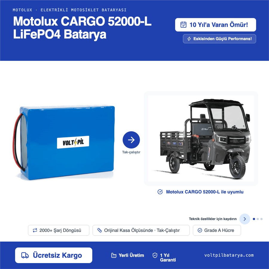Motolux CARGO 52000-L Lityum Bluetoothlu LiFePO4 Bataya