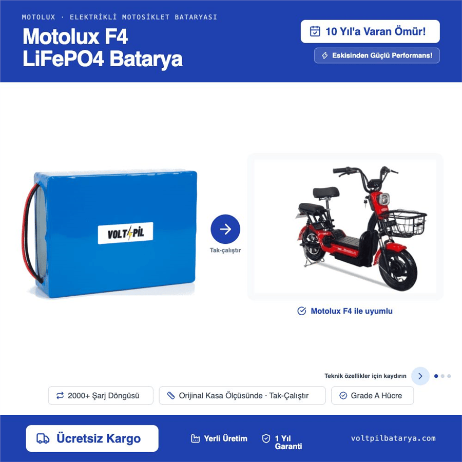 Motolux F4 Lityum LiFePO4 Batarya
