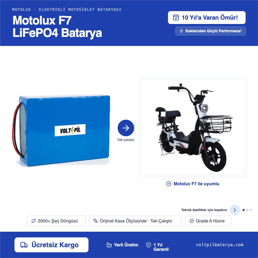 Motolux F7 Lityum LiFePO4 Batarya
