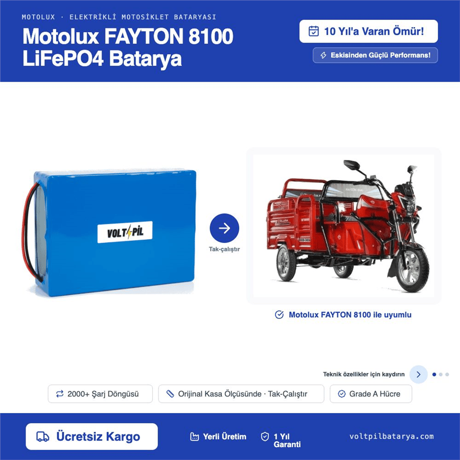 Motolux FAYTON 8100 Lityum LiFePO4 Batarya