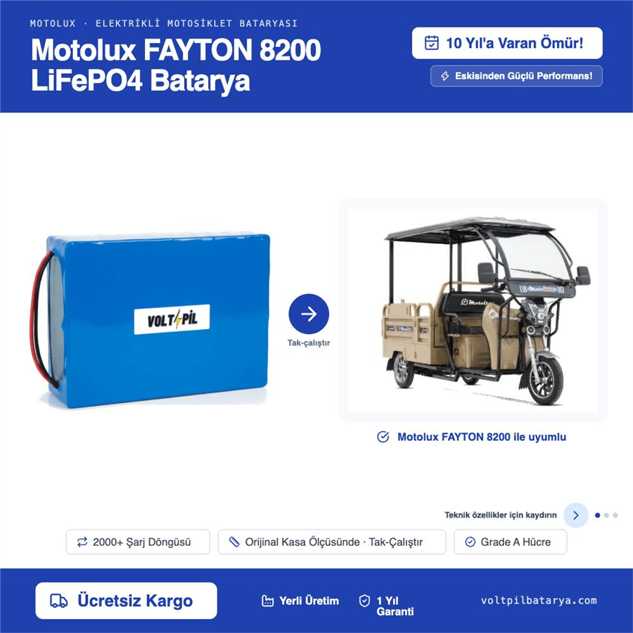Motolux FAYTON 8200 Lityum LiFePO4 Batarya