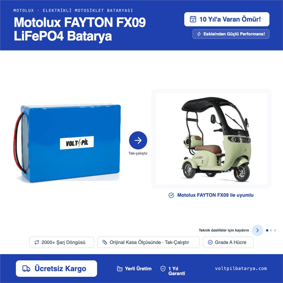 Motolux FAYTON FX09 Lityum LiFePO4 Batarya