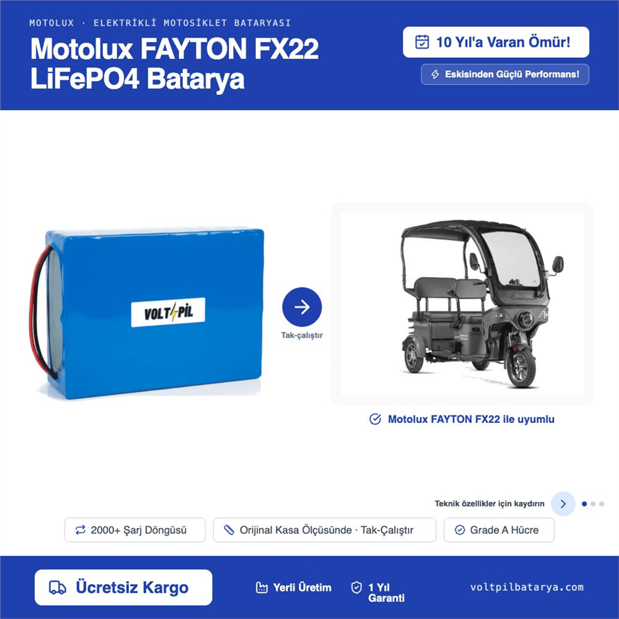 Motolux FAYTON FX22 Lityum LiFePO4 Batarya