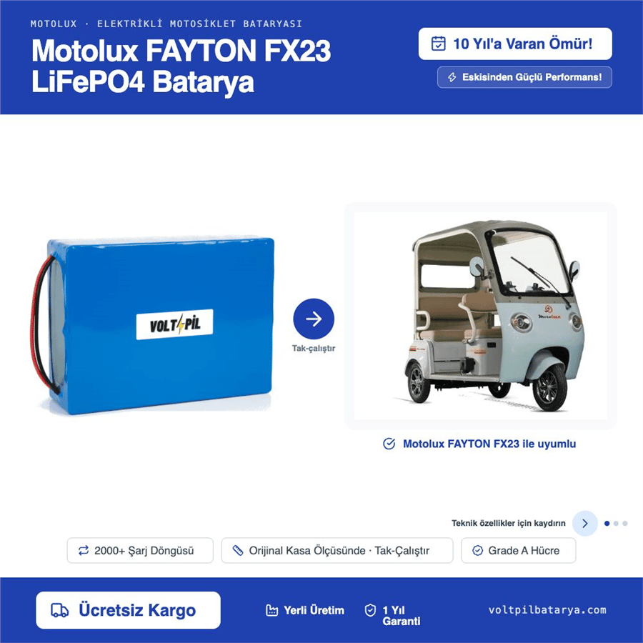 Motolux FAYTON FX23 Lityum LiFePO4 Batarya
