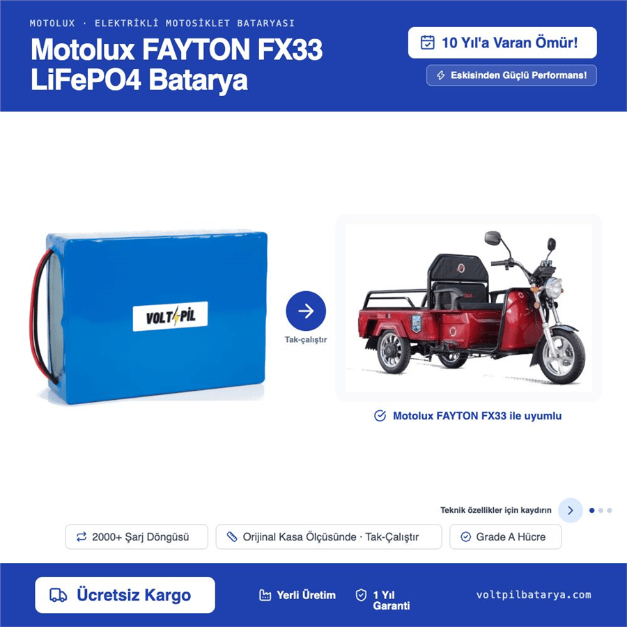 Motolux FAYTON FX33 Lityum LiFePO4 Batarya