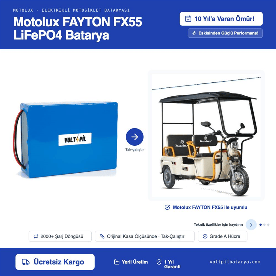 Motolux FAYTON FX55 Lityum LiFePO4 Batarya