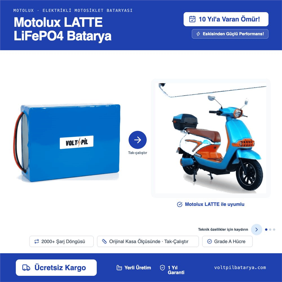 Motolux LATTE Lityum LiFePO4 Batarya