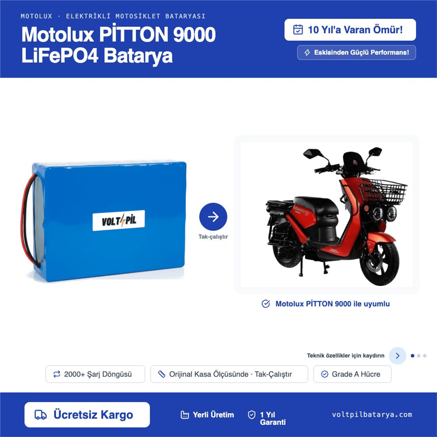 Motolux PİTTON 9000 Lityum LiFePO4 Batarya