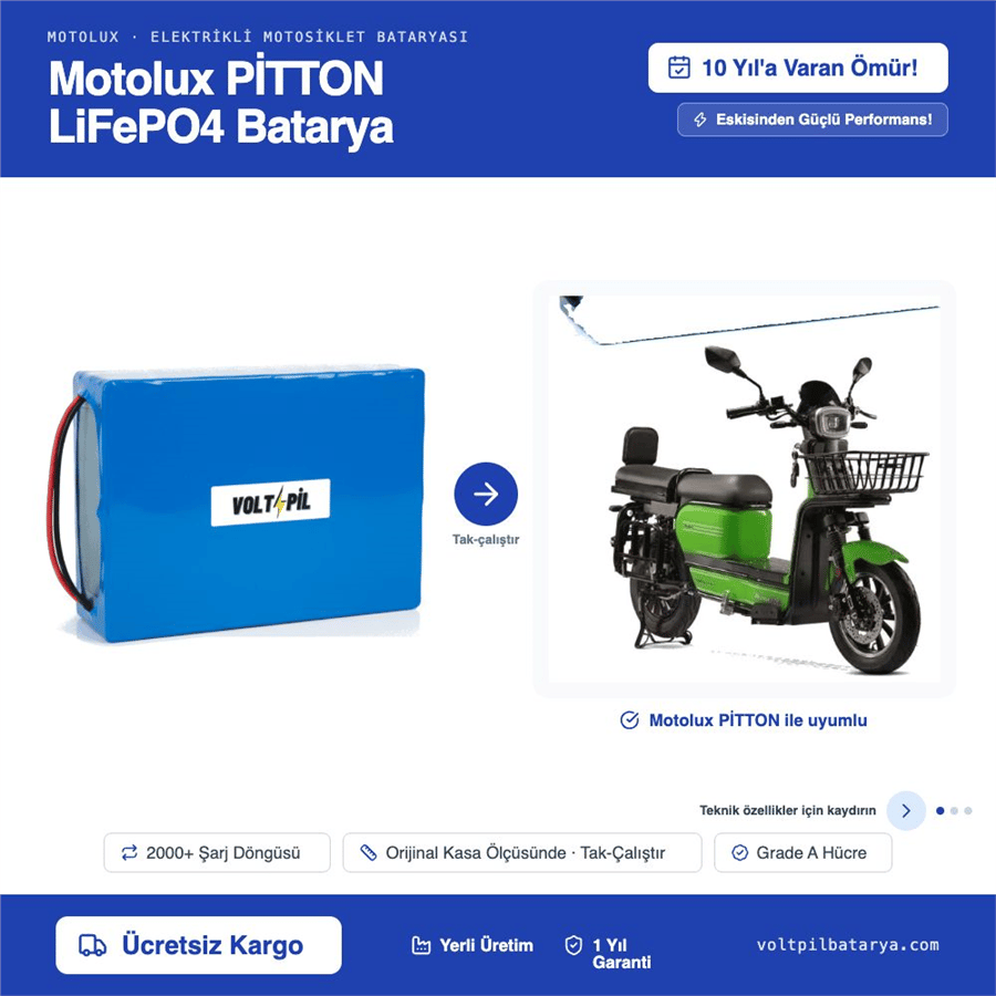 Motolux PİTTON Lityum LiFePO4 Batarya