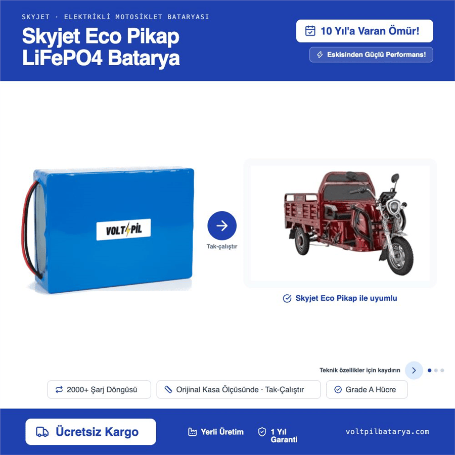 Skyjet Eco Pikap Lityum LiFePO4 Batarya