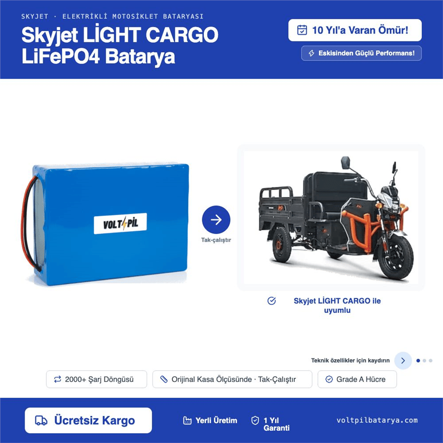 Skyjet LİGHT CARGO Lityum Bluetoothlu LiFePO4 Bataya