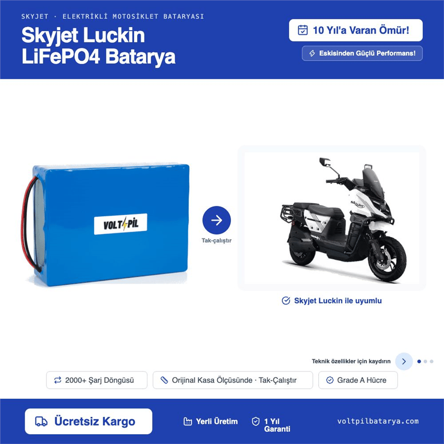 Skyjet Luckin Lityum Bluetoothlu LiFePO4 Bataya