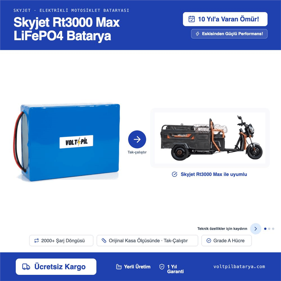 Skyjet Rt3000 Max Lityum Bluetoothlu LiFePO4 Bataya