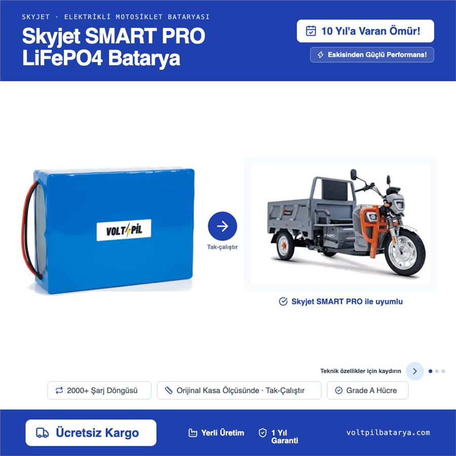 Skyjet SMART PRO Lityum Bluetoothlu LiFePO4 Bataya
