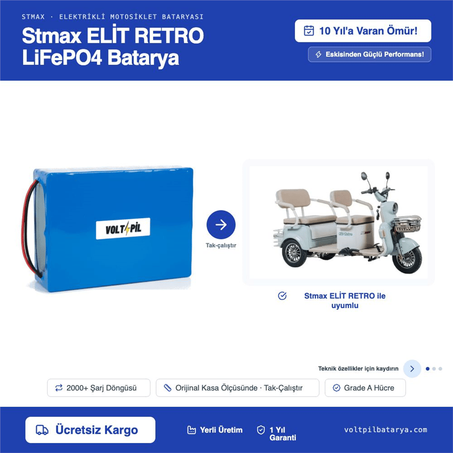 Stmax ELİT RETRO Lityum LiFePO4 Batarya