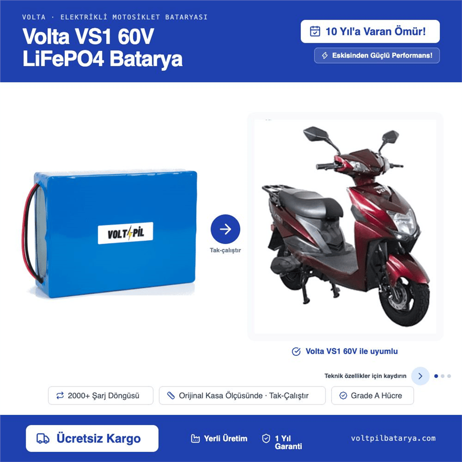 Volta VS1 60 Volt LiFePO4 Batarya