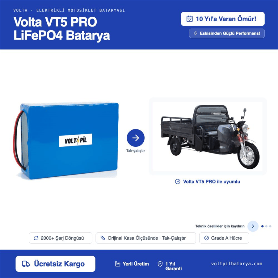 VOLTA VT5 PRO Lityum Bluetoothlu LiFePO4 Bataya