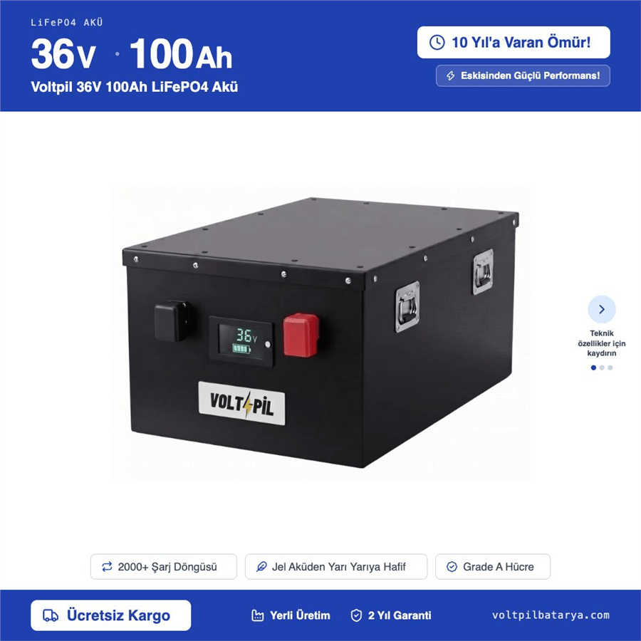 Voltpil 36V 100Ah LiFePO4 Akü
