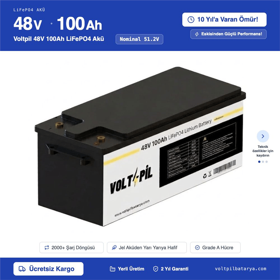 Voltpil 51.2V 100Ah LiFePO4 Akü
