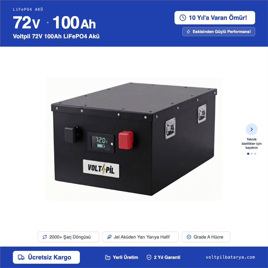 Voltpil 72V 100Ah LiFePO4 Akü