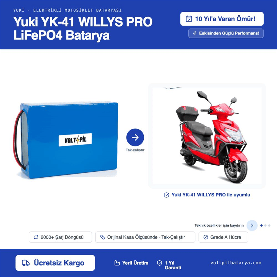 Yuki YK-41 WILLYS PRO Lityum LiFePO4 Batarya