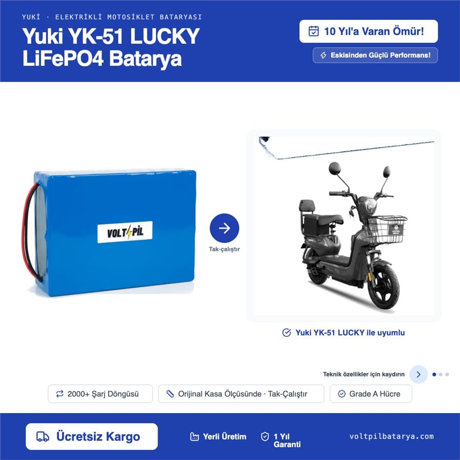 Yuki YK-51 LUCKY Lityum LiFePO4 Batarya