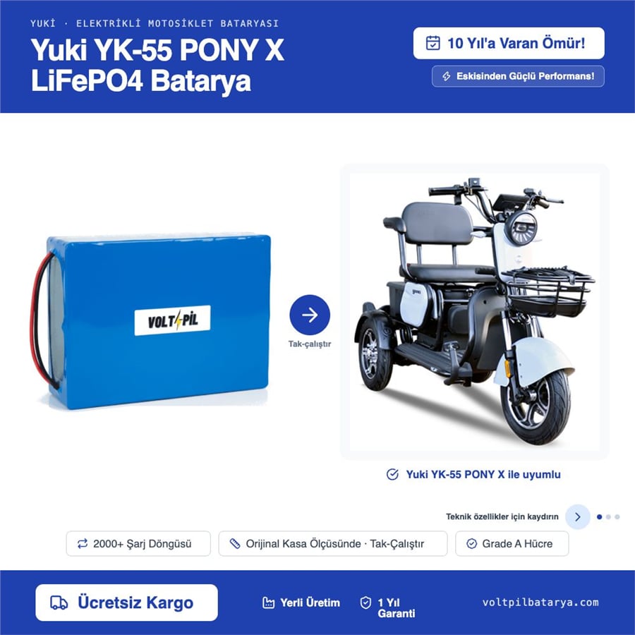 Yuki YK-55 PONY X Lityum LiFePO4 Batarya