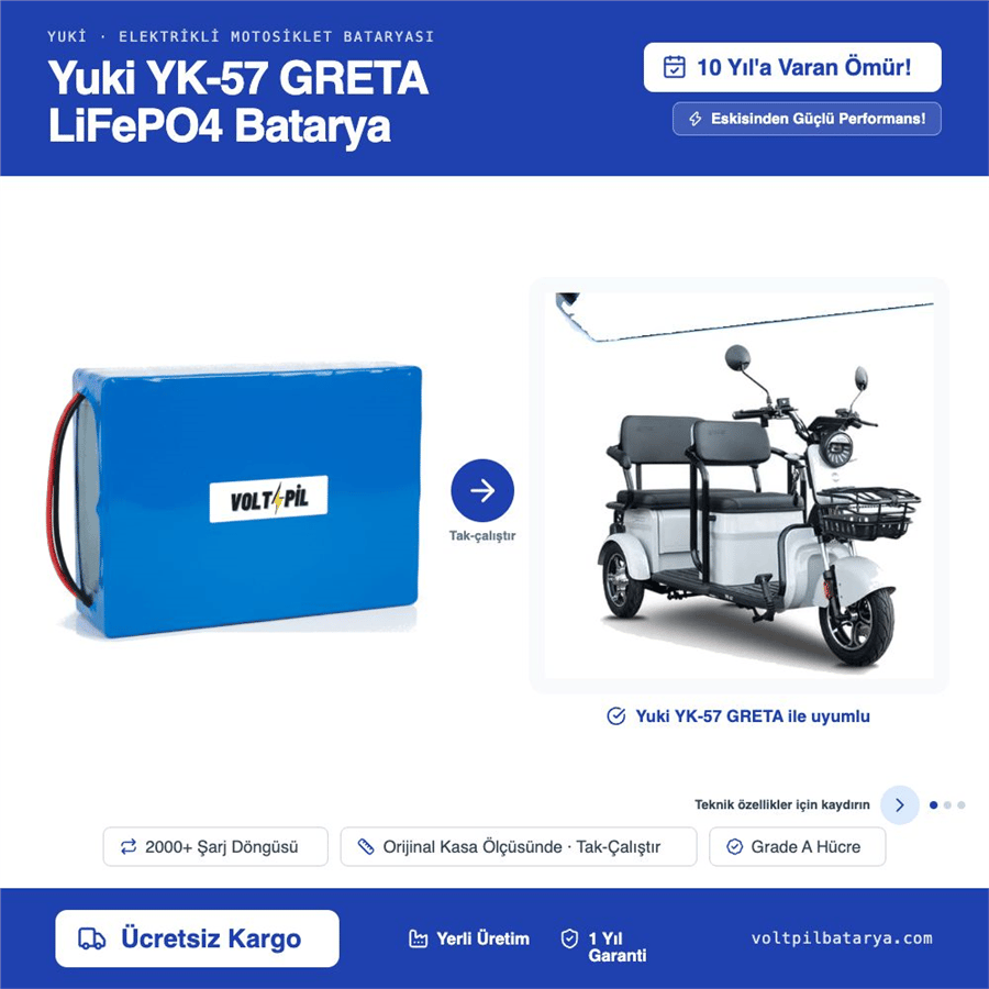 Yuki YK-57 GRETA Lityum LiFePO4 Batarya