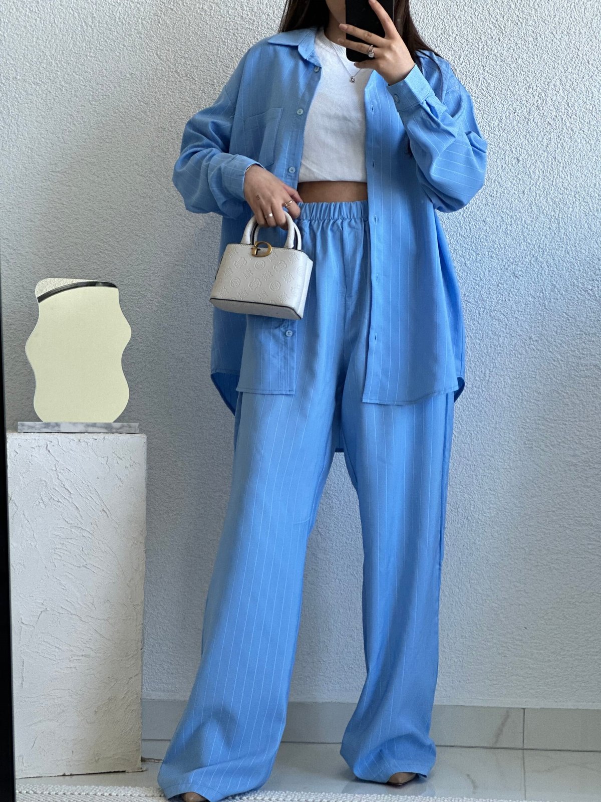 ÇİZGİ DESENLİ GÖMLEK PANTOLON TAKIM
