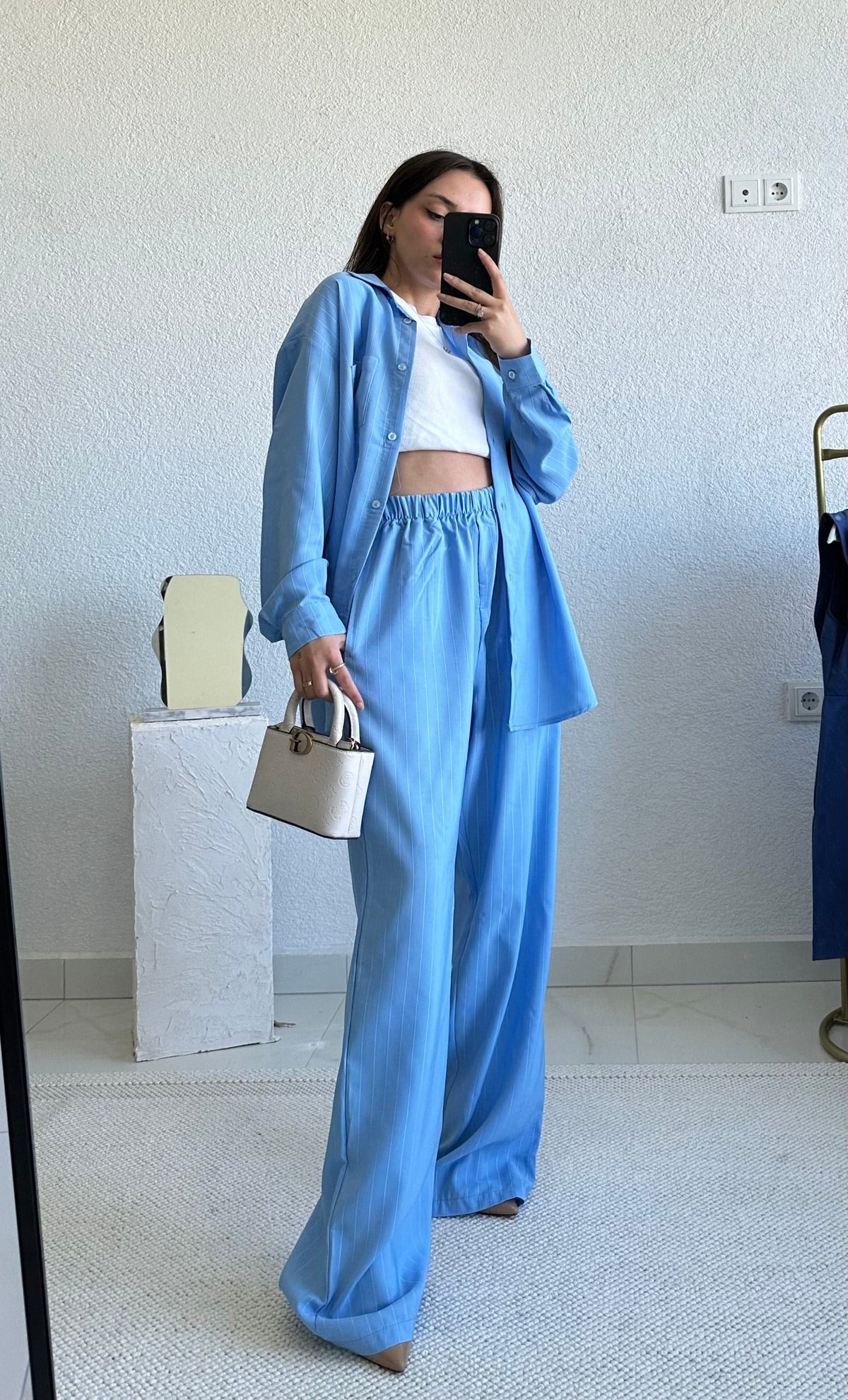 ÇİZGİ DESENLİ GÖMLEK PANTOLON TAKIM