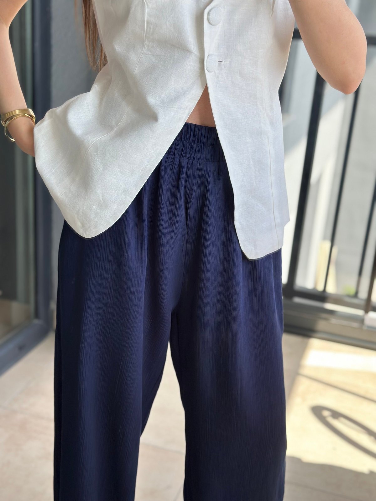 DOKULU BOL KESİM LACİVERT PANTOLON