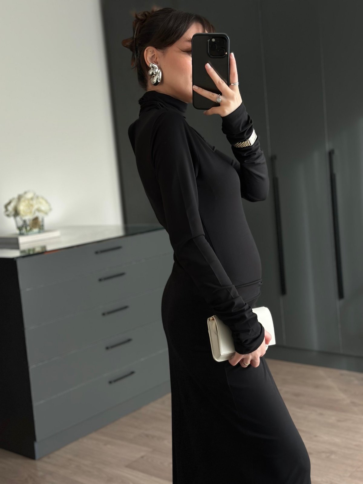 DRAPE BEL DETAYLI YIRTMAÇLI ELBİSE