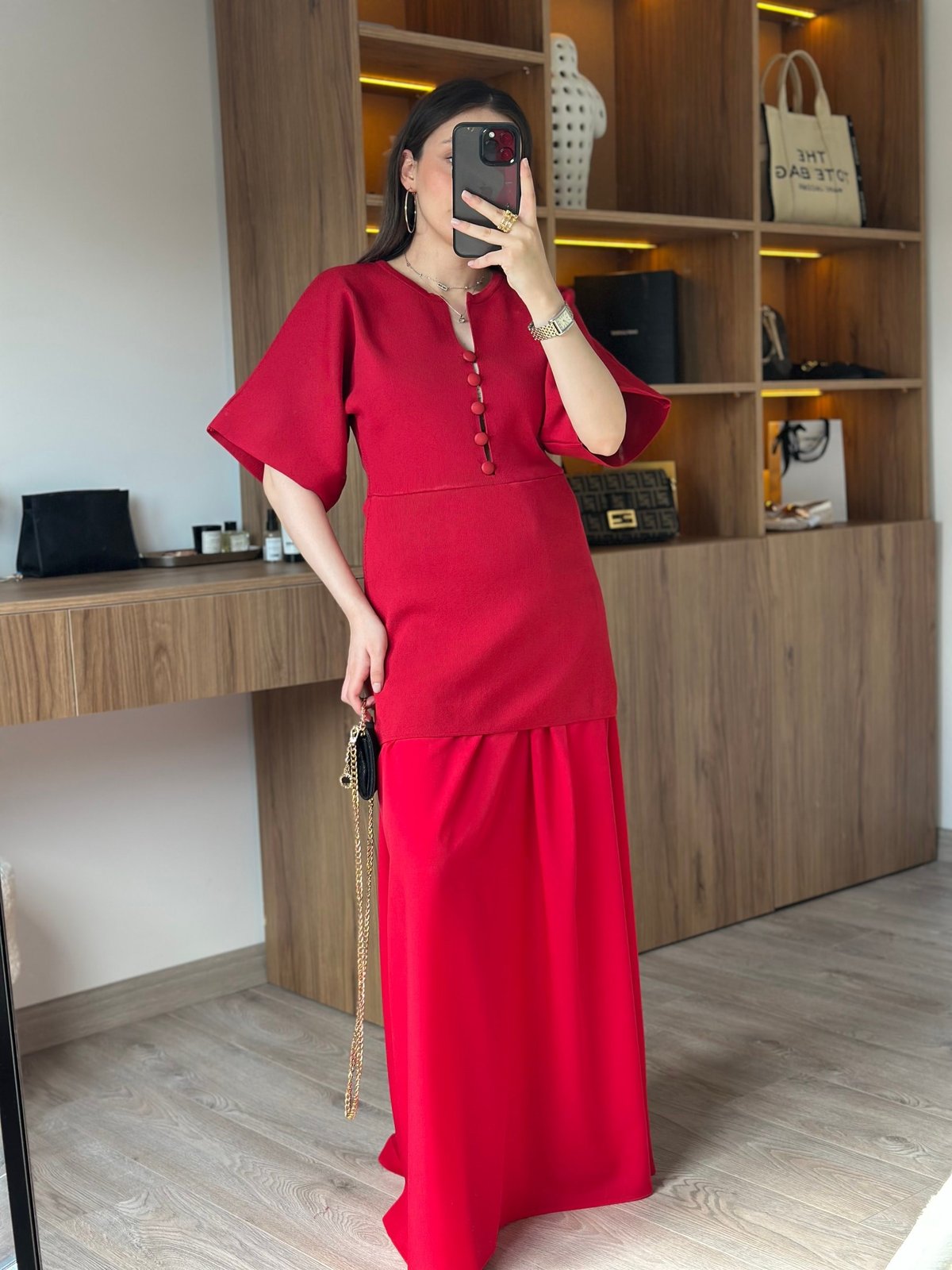 DÜĞMELİ KOMBİNE TRİKO ELBİSE