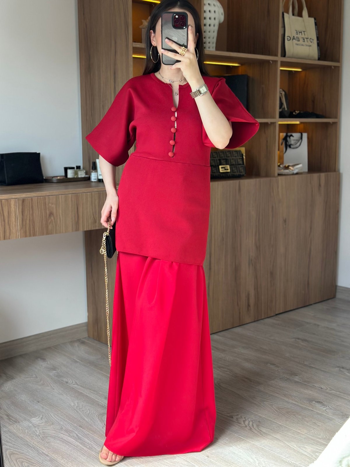 DÜĞMELİ KOMBİNE TRİKO ELBİSE